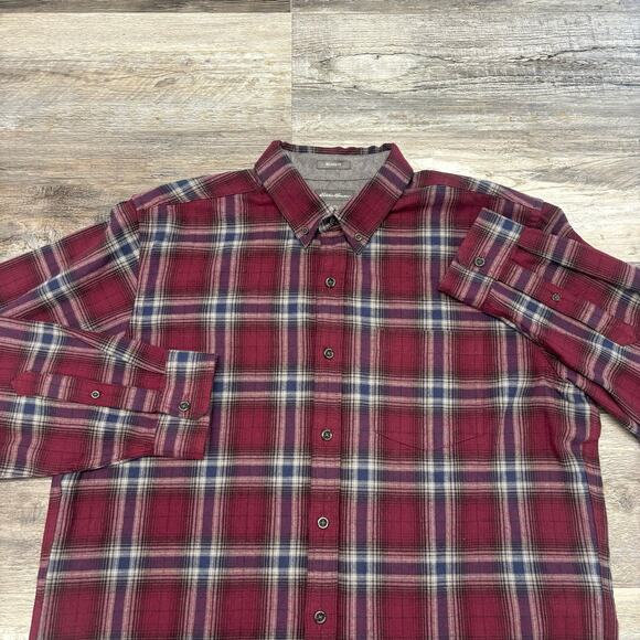 Eddie Bauer Red White Mens TL Relaxed Fit Plaid Tartan Flannel Button Down Shirt - Picture 1 of 10